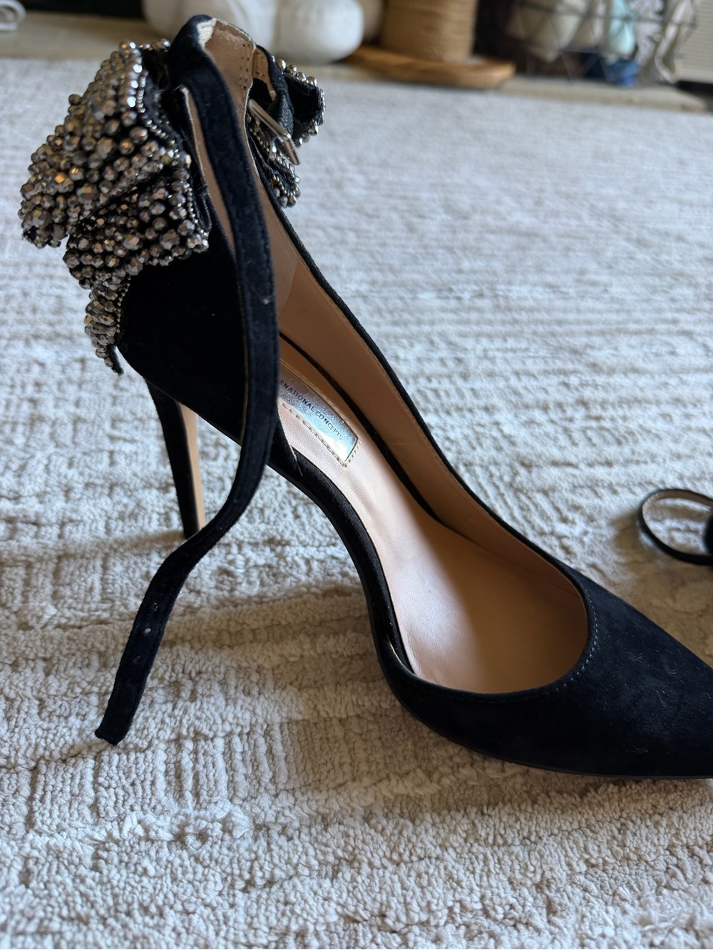 INC International Concepts Black Heels with Crystal Bow Accents - Picture 5 of 8
